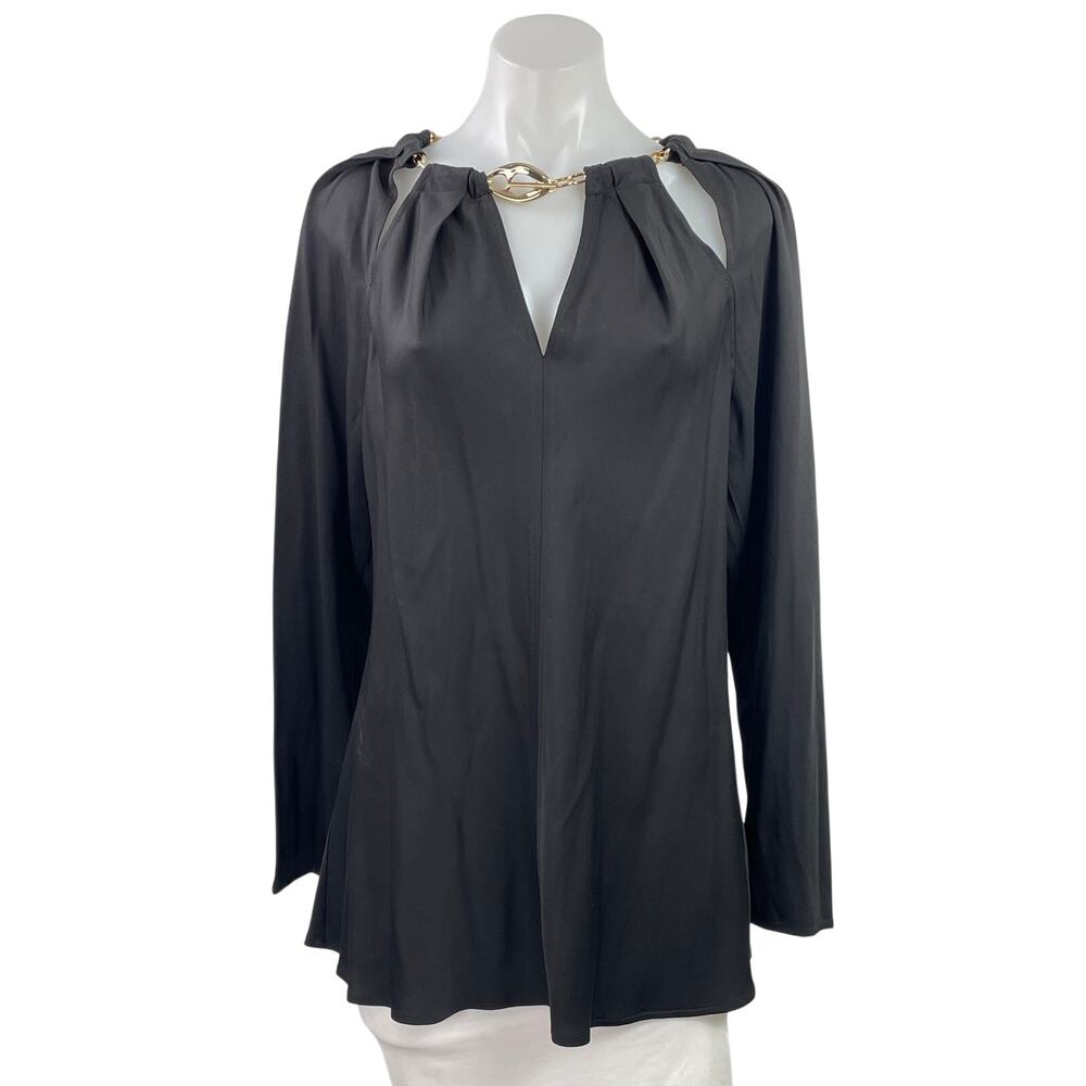 NEW Country Road Chain Detail Black Silky Satin Cutout Long Sleeve Blouse Top 16